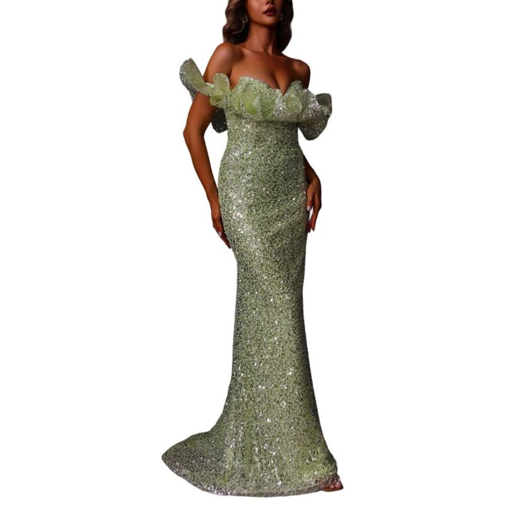 Terani Couture Womens  Embellished 3D Ruffle Dress